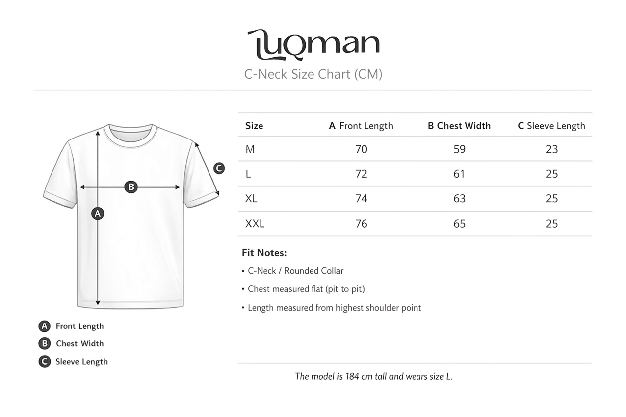 Luqman C-Neck T-Shirt Size Chart