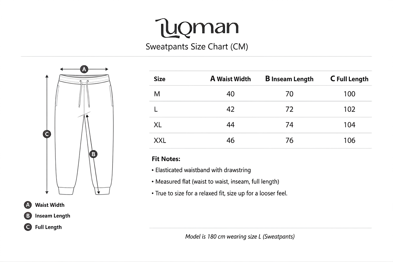 Luqman Sweatpants Size Chart